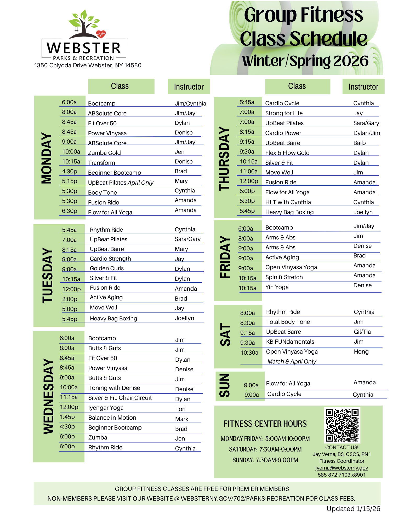 Fitness Class Schedule