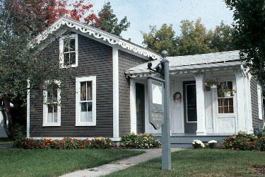 Grey house with Gothic revival architecture